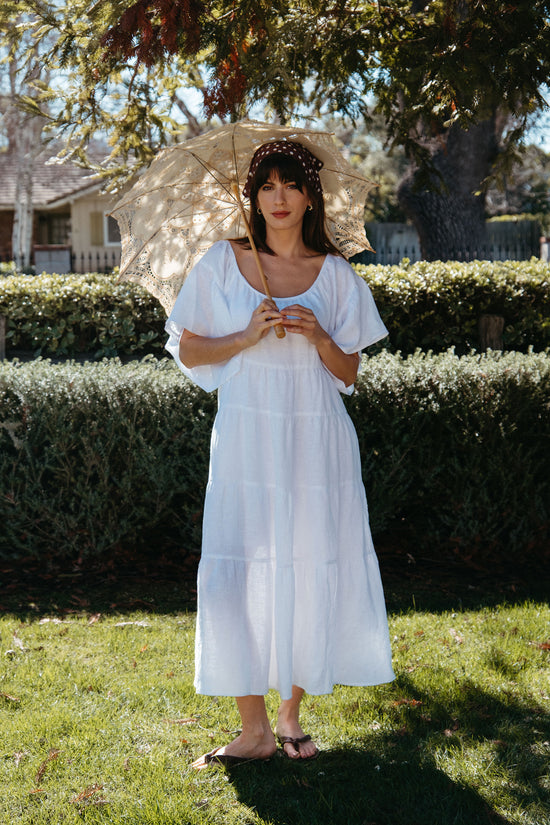 Rachel Dress in White Linen - Whimsy & Row
