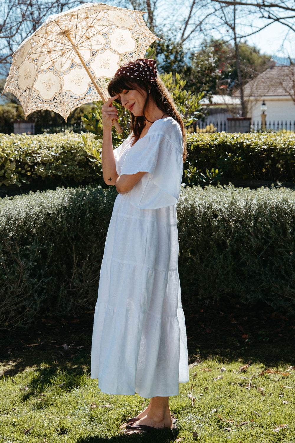Rachel Dress in White Linen - Whimsy & Row