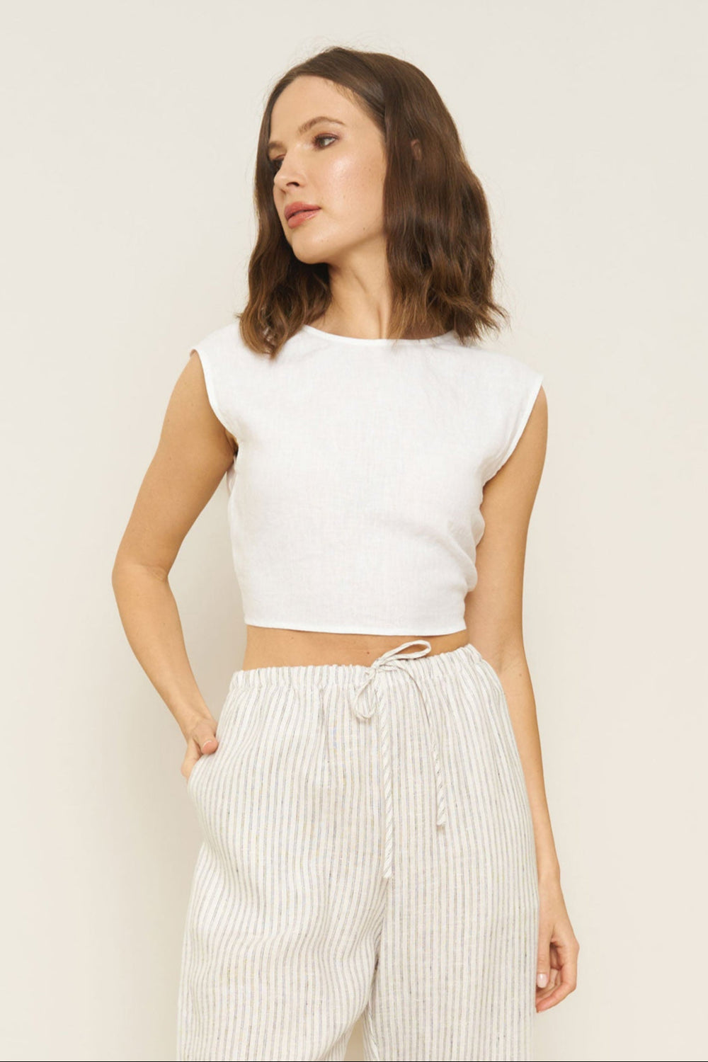 Valentina Top in White Linen - Whimsy & Row