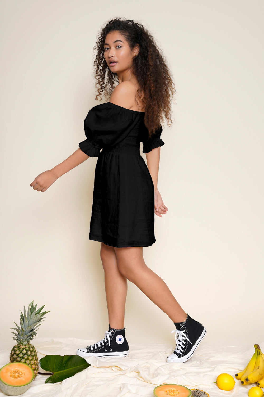 Joni Dress in Black Linen - Whimsy & Row