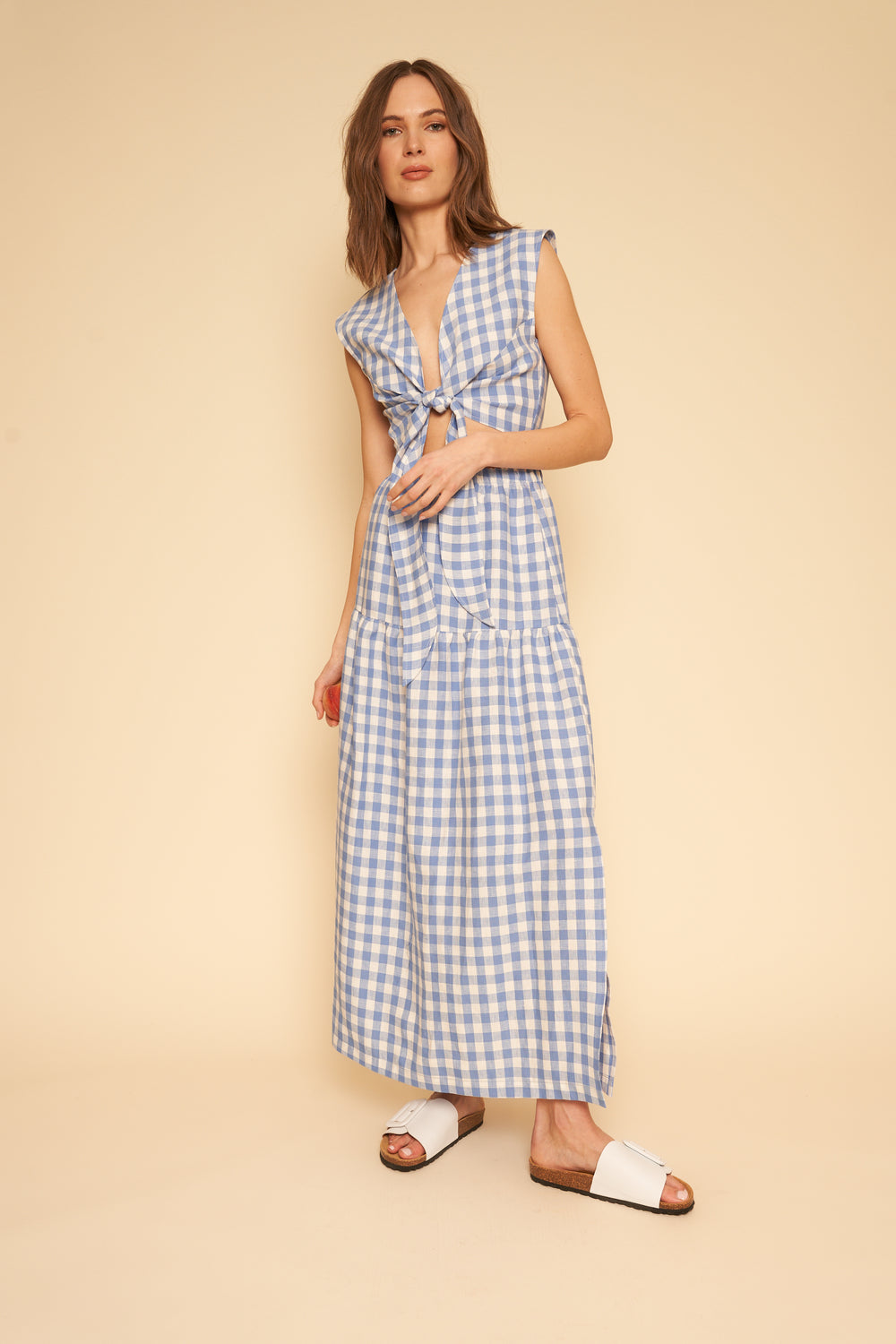 Valentina Top in Blue Gingham Linen - Whimsy & Row