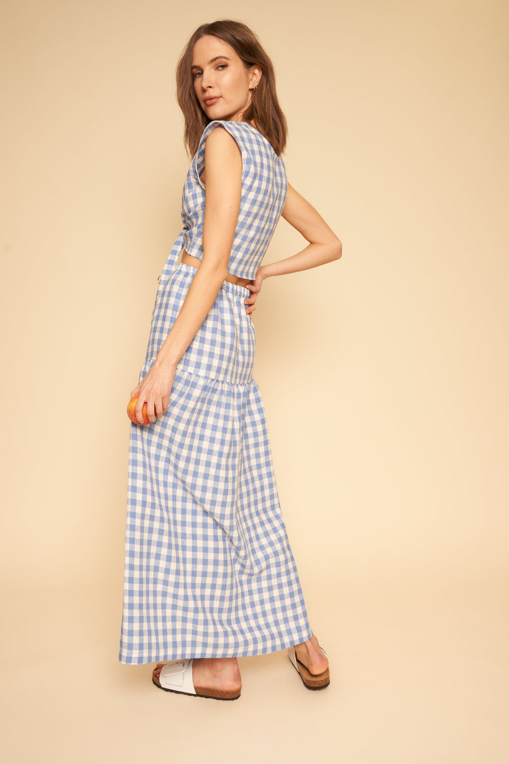 Valentina Top in Blue Gingham Linen - Whimsy & Row