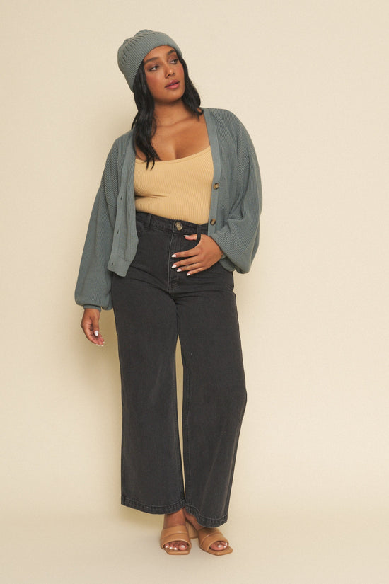 Flora Pant in Vintage Black Denim Wide Leg 39