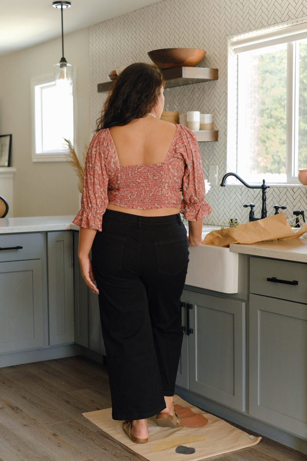 Eden Crop Top in Rhubarb Floral Extended - Whimsy & Row