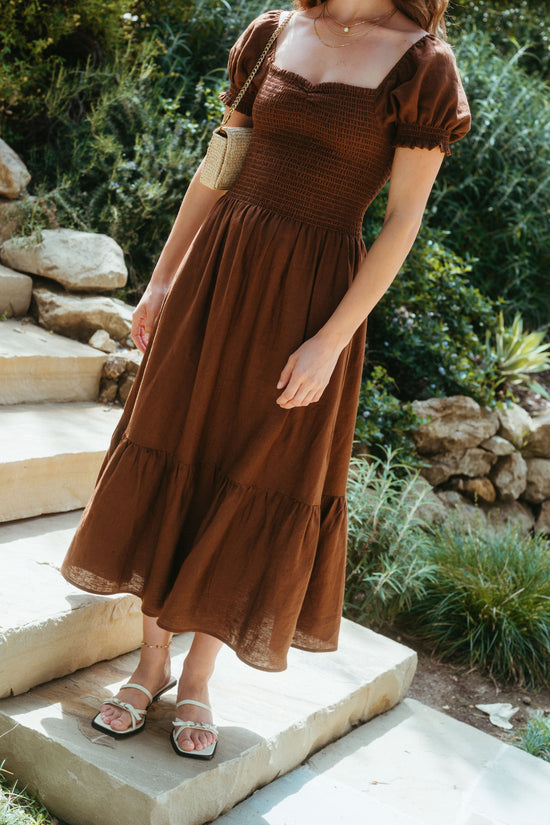 Harper Dress in Chocolate Linen - Whimsy & Row