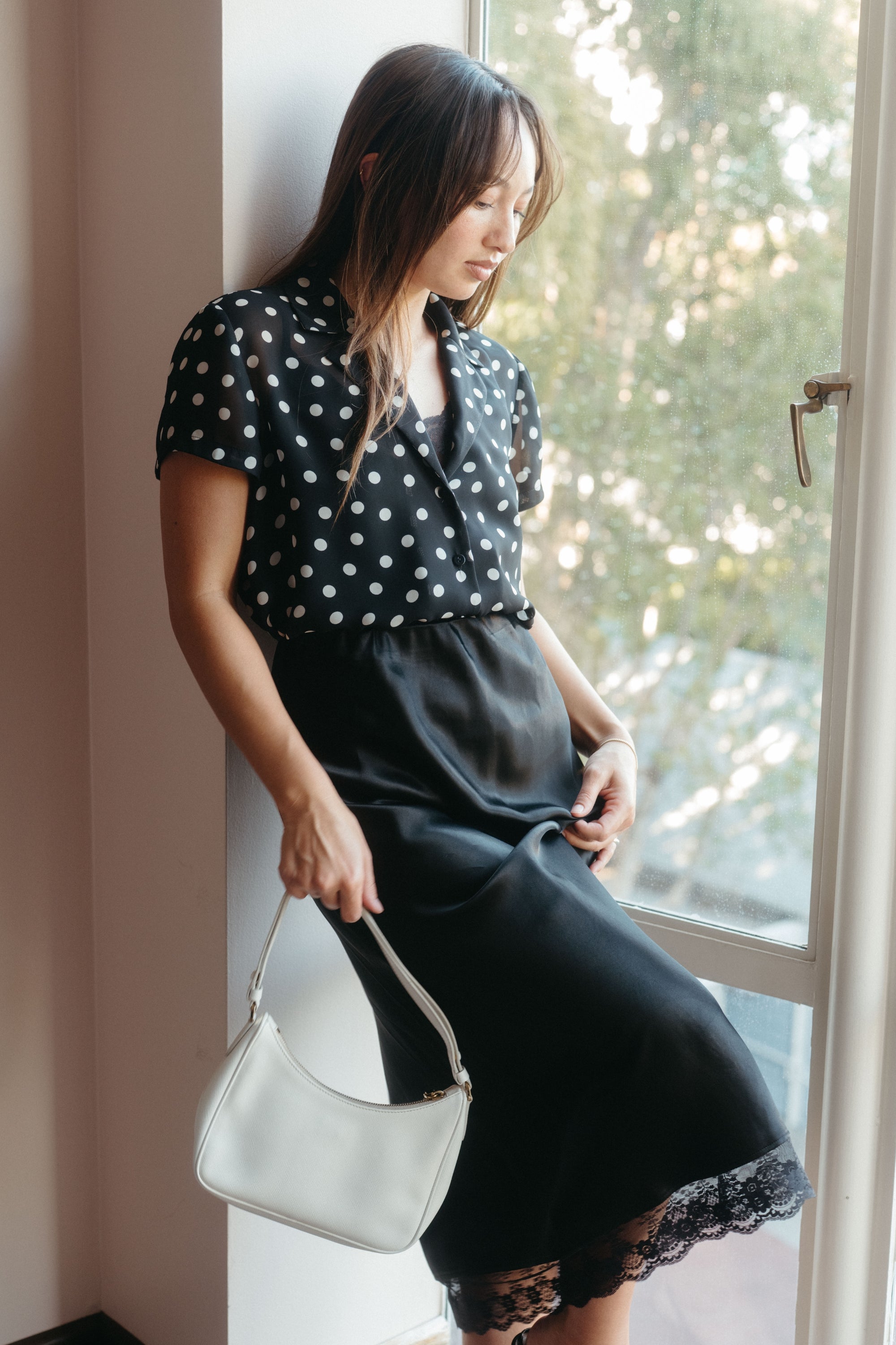 Lena Top in Black Polka Dots - Whimsy & Row