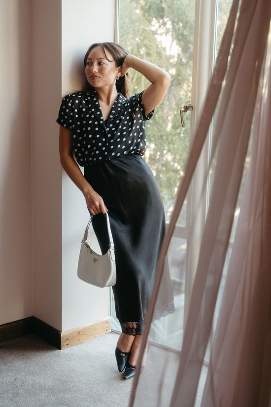 Lena Top in Black Polka Dots - Whimsy & Row