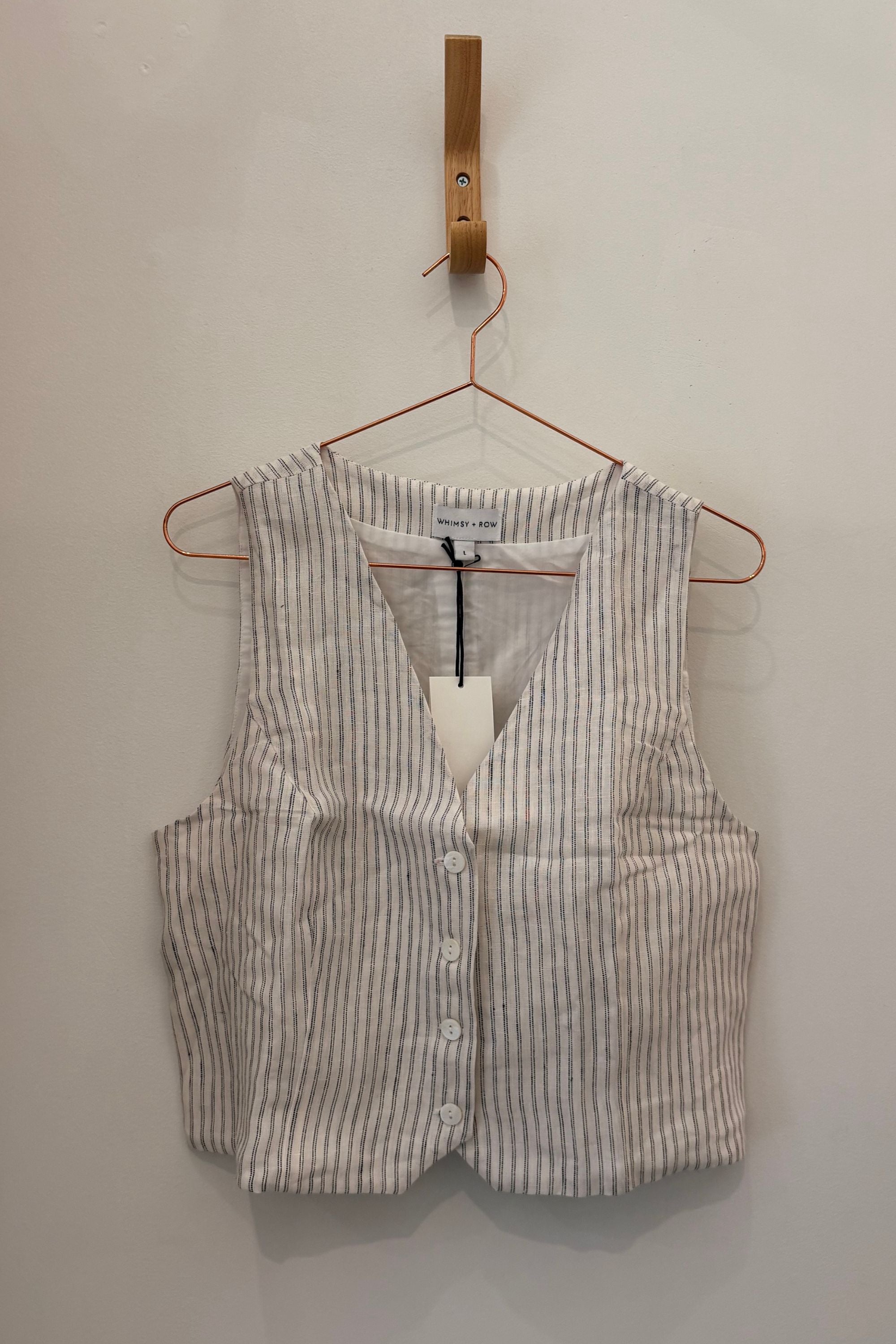 Sample Sale Bowie Vest in Stripe Linen - Whimsy & Row