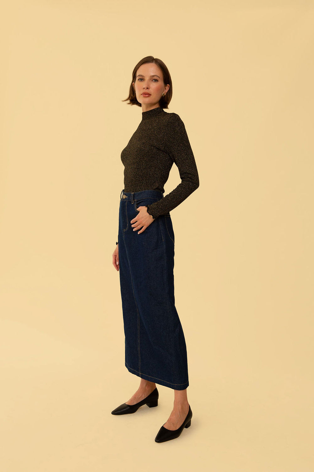 Alanis Skirt in Dark Denim - Whimsy & Row