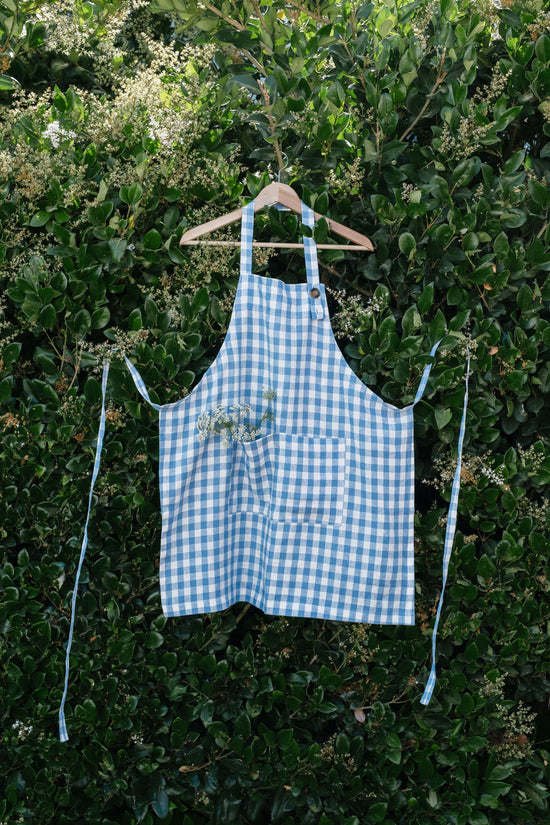 Linen Apron in Blue Gingham - Whimsy & Row