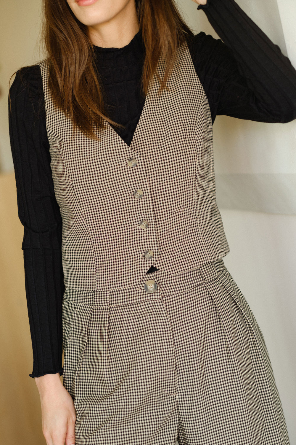 Bowie Vest in Tan Gingham - Whimsy & Row