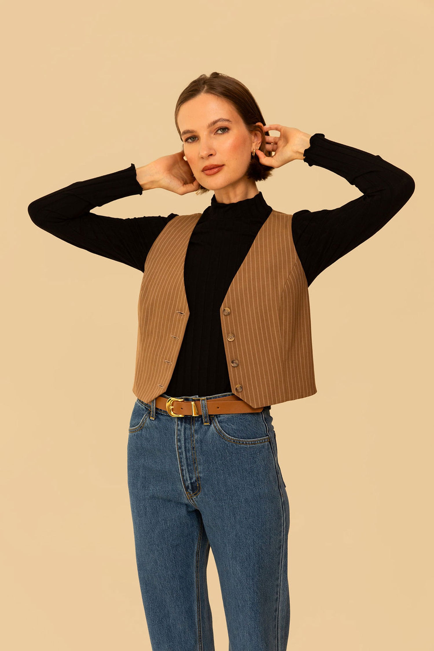 Bowie Vest in Tan Stripe