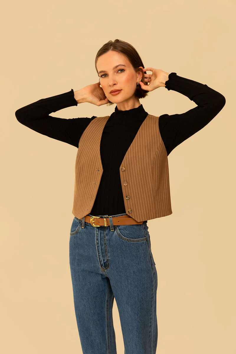 Sample Sale Bowie Vest in Tan Stripe - Whimsy & Row