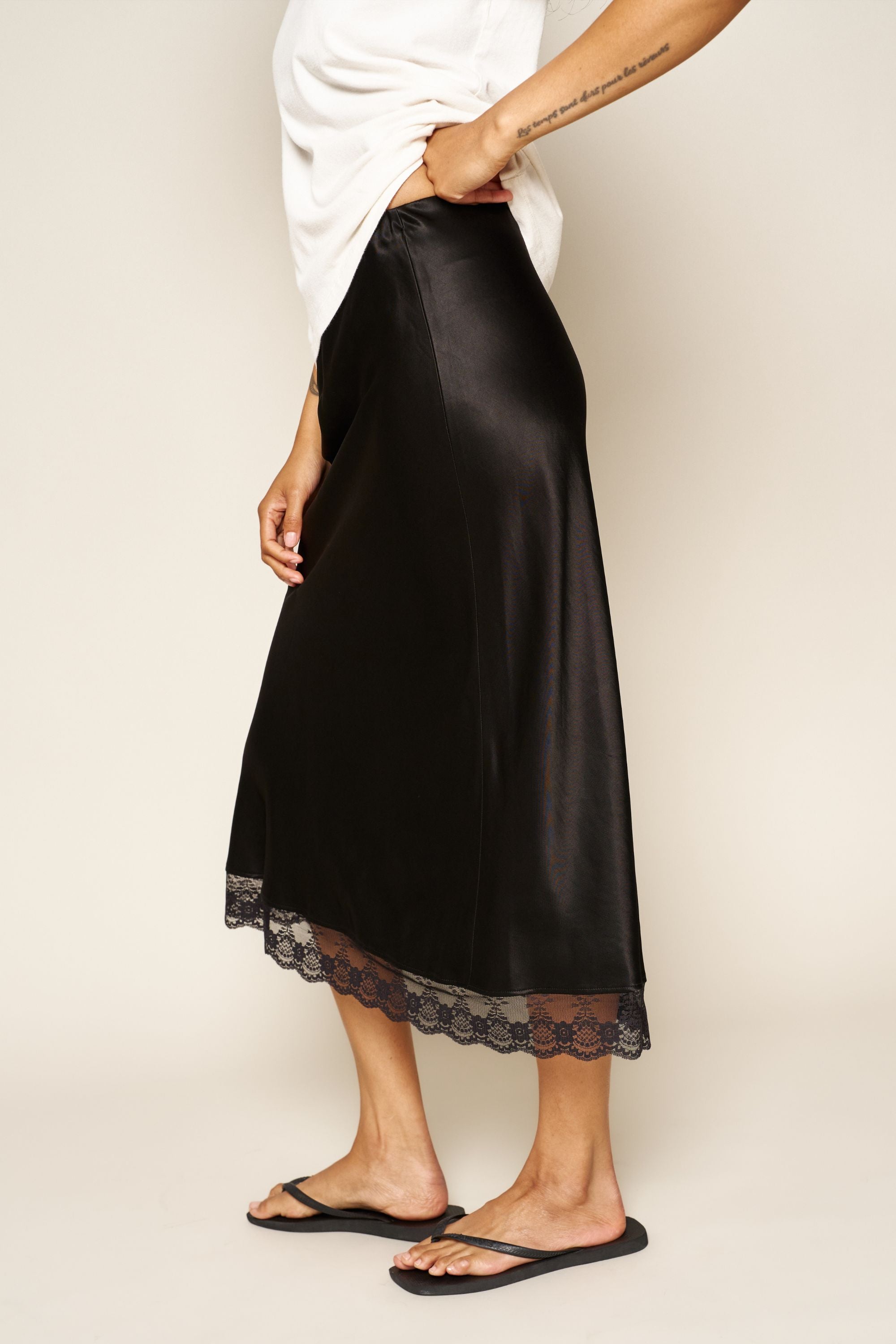 Donna Skirt in Silky Black/Lace - Whimsy & Row