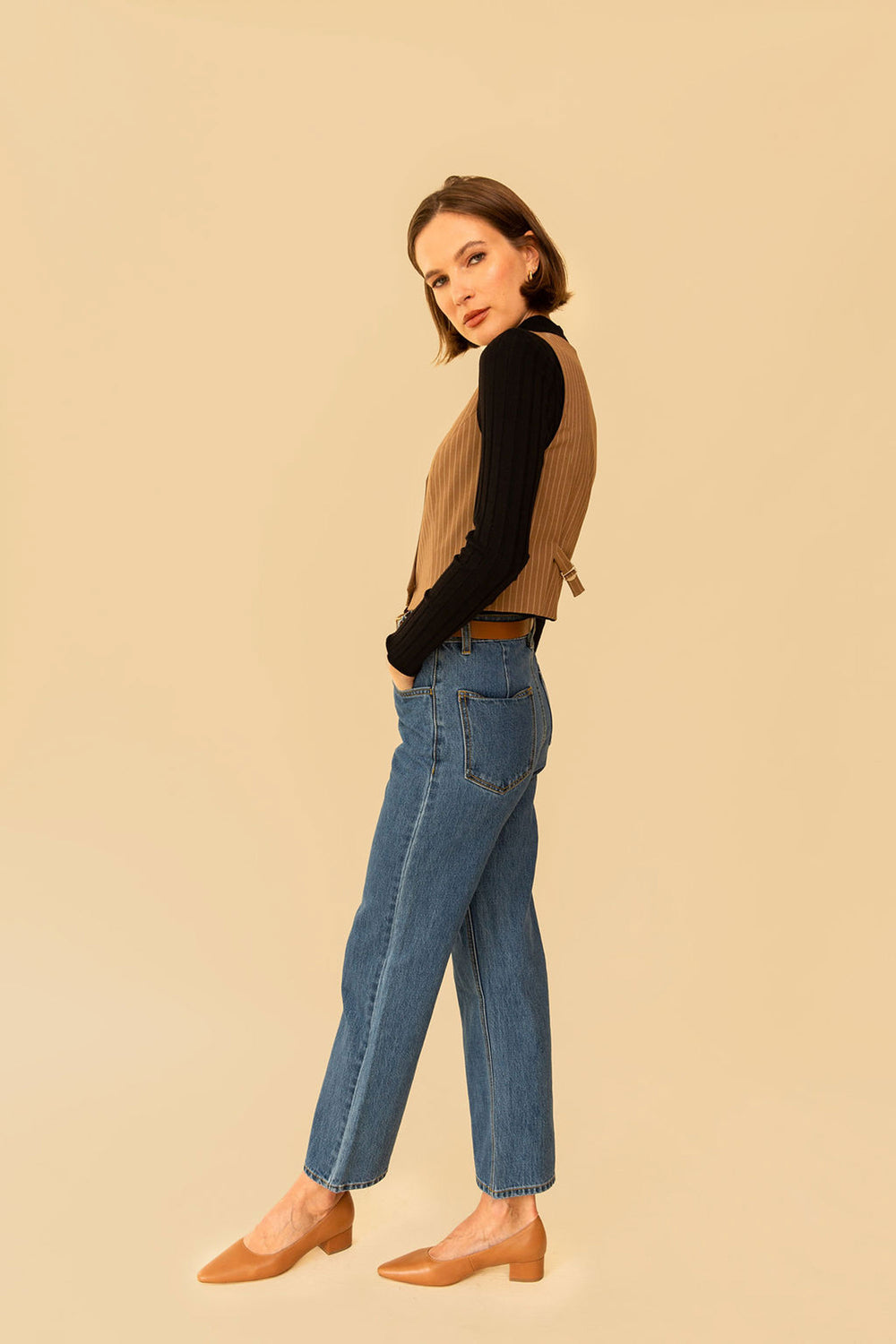 Farrah Pant in Dark Denim Straight Leg - Whimsy & Row