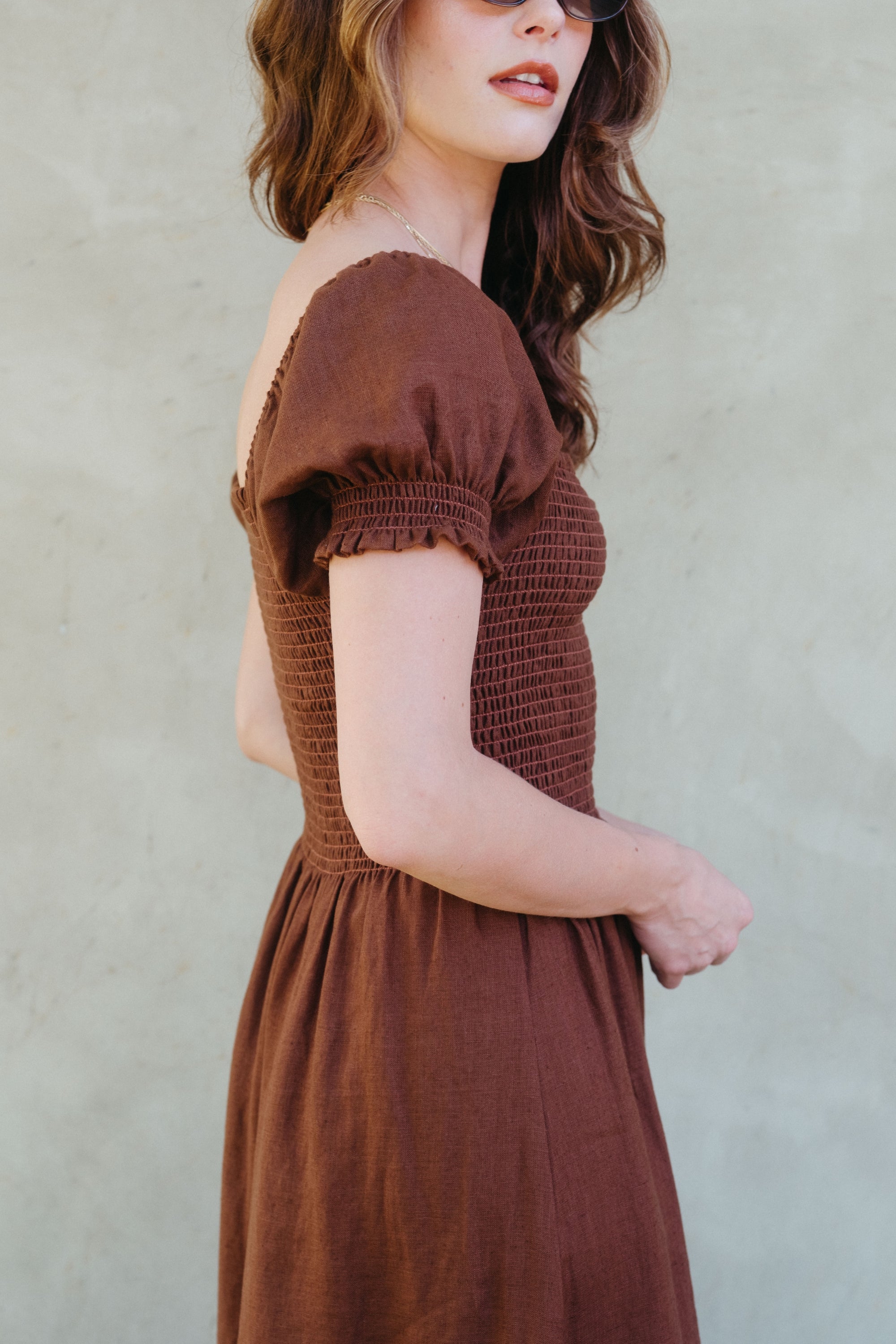 Harper Dress in Chocolate Linen - Whimsy & Row