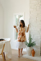 Linen Apron in Clay Abstract Print