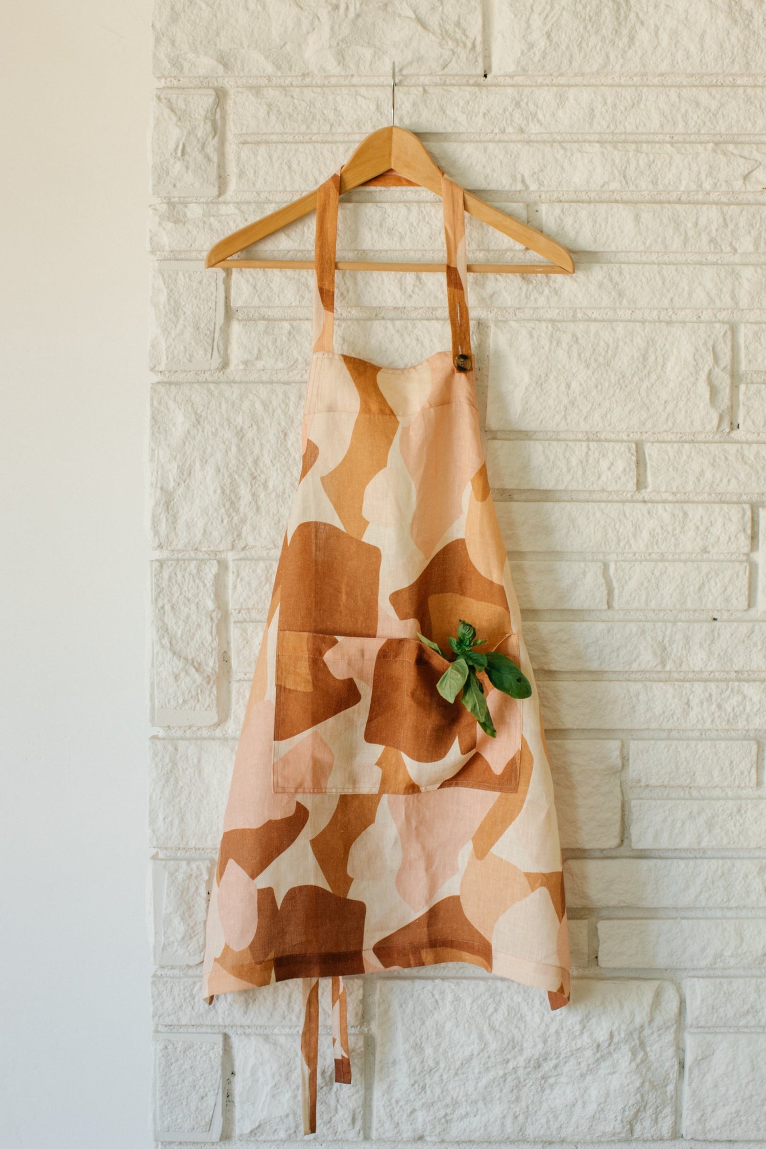 Linen Apron in Clay Abstract Print