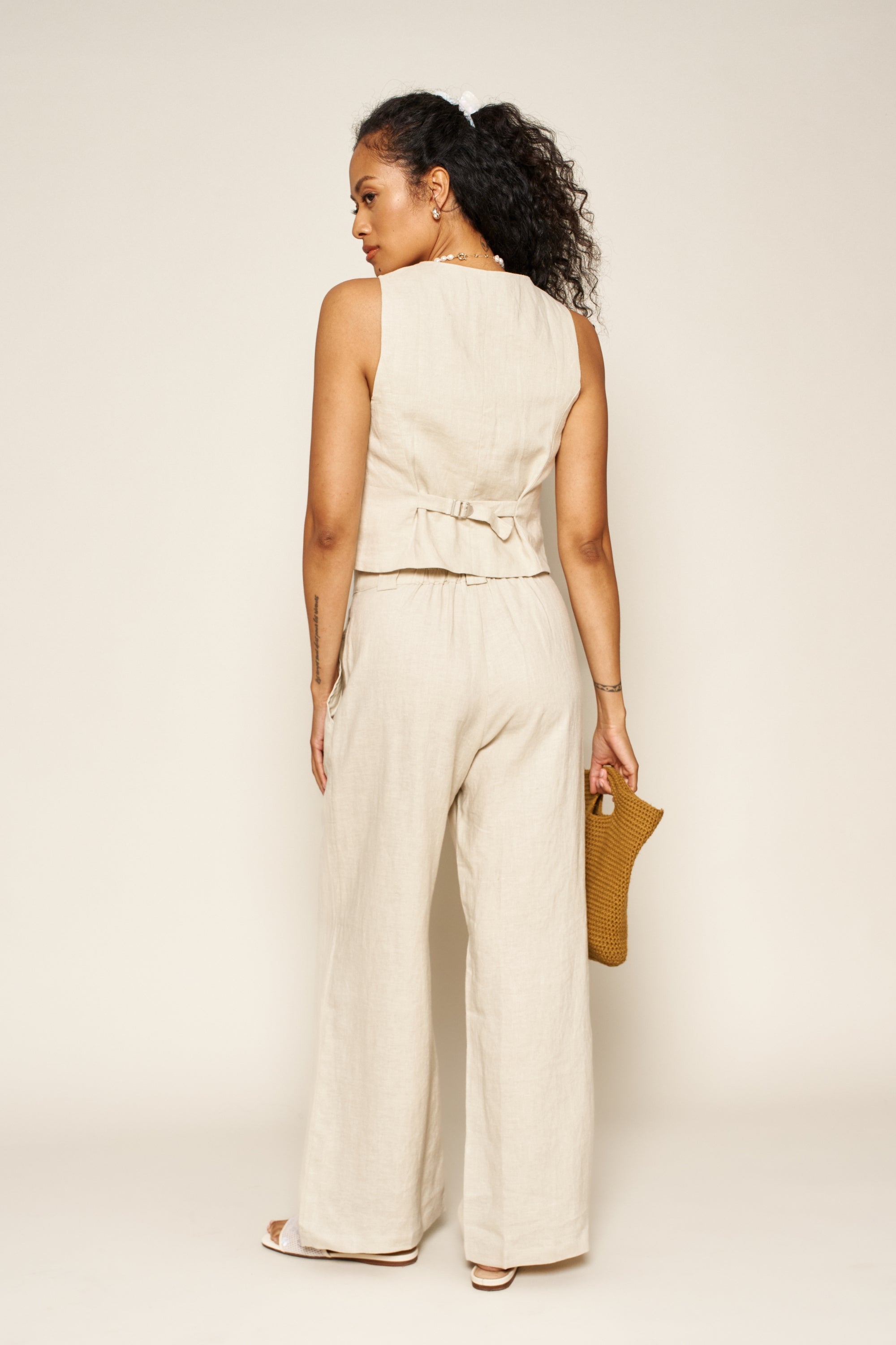 Leanna Pant in Oatmeal Linen - Whimsy & Row