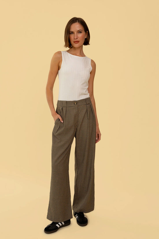 Leanna Pant in Tan Gingham - Whimsy & Row