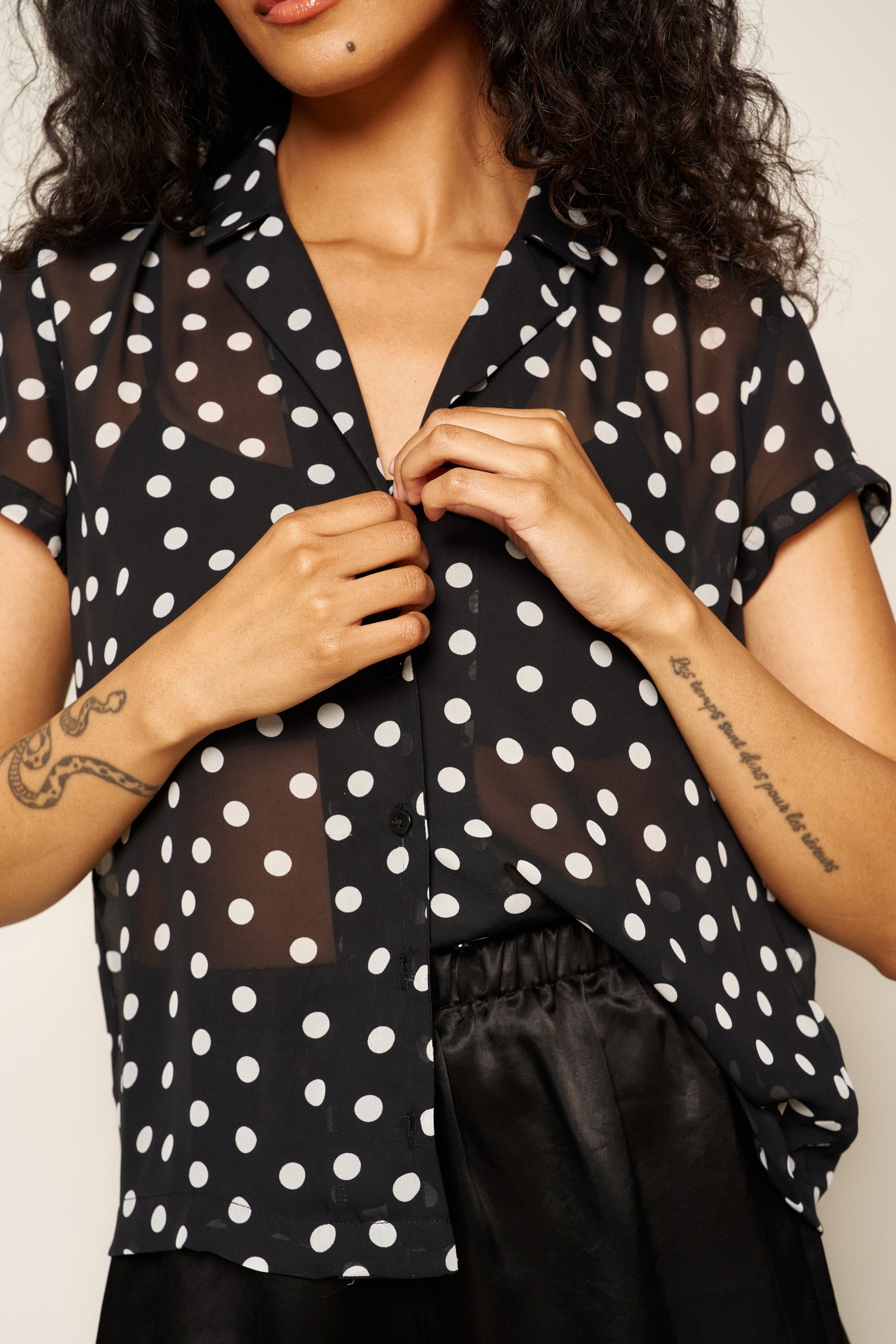 Lena Top in Black Polka Dots - Whimsy & Row