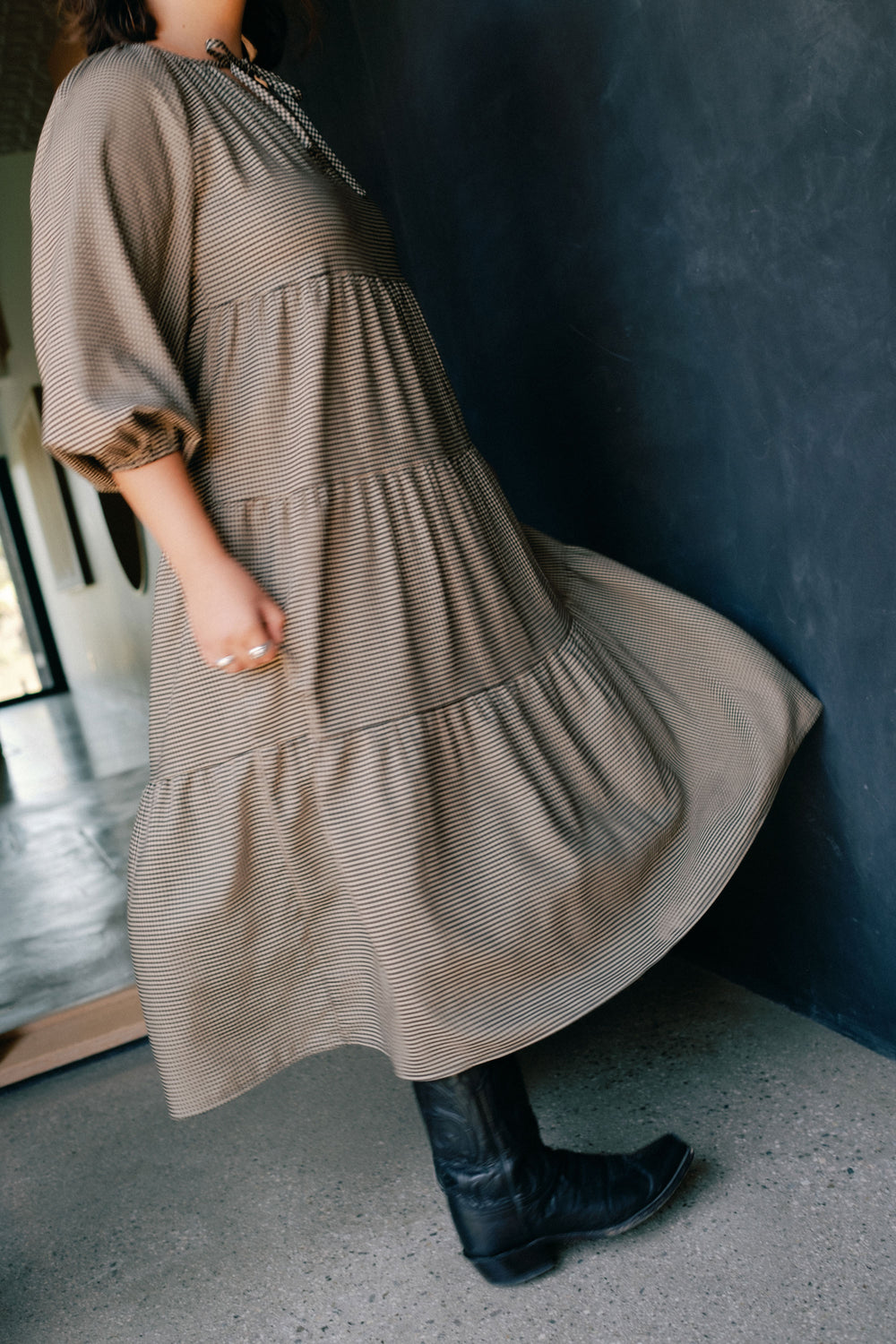 Mandy Dress in Tan Gingham - Whimsy & Row