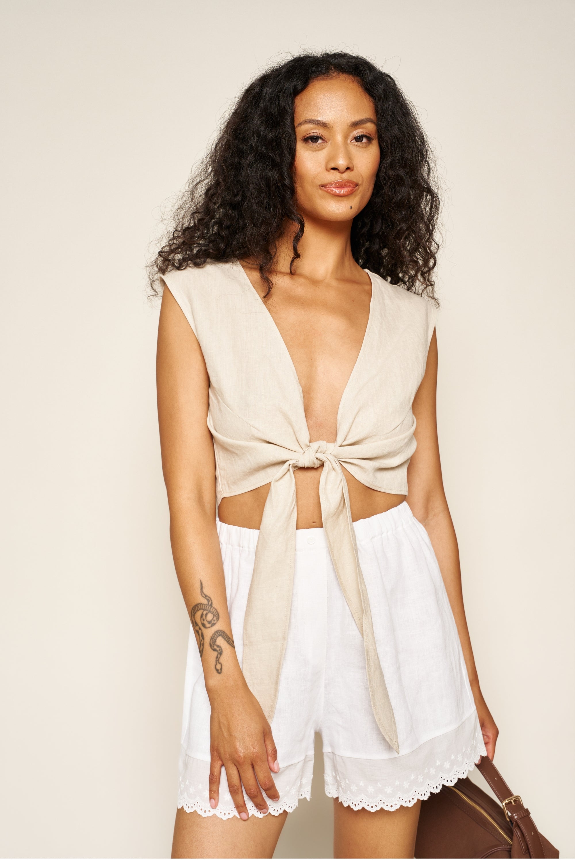 Valentina Top in Oatmeal Linen - Whimsy & Row