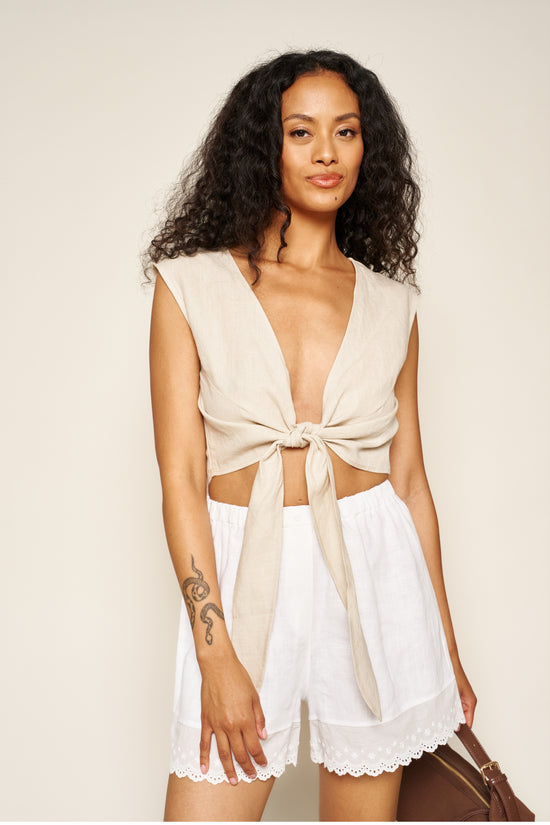 Valentina Top in Oatmeal Linen - Whimsy & Row