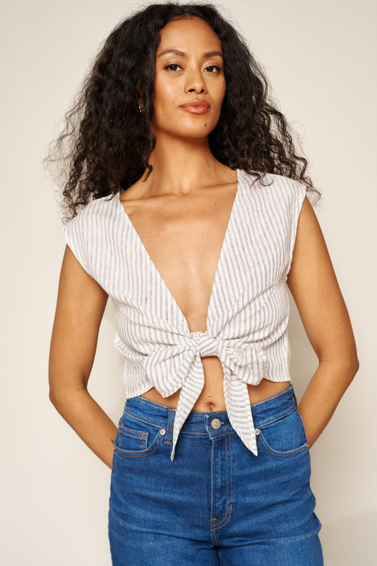 Valentina Top in Stripe Linen - Whimsy & Row