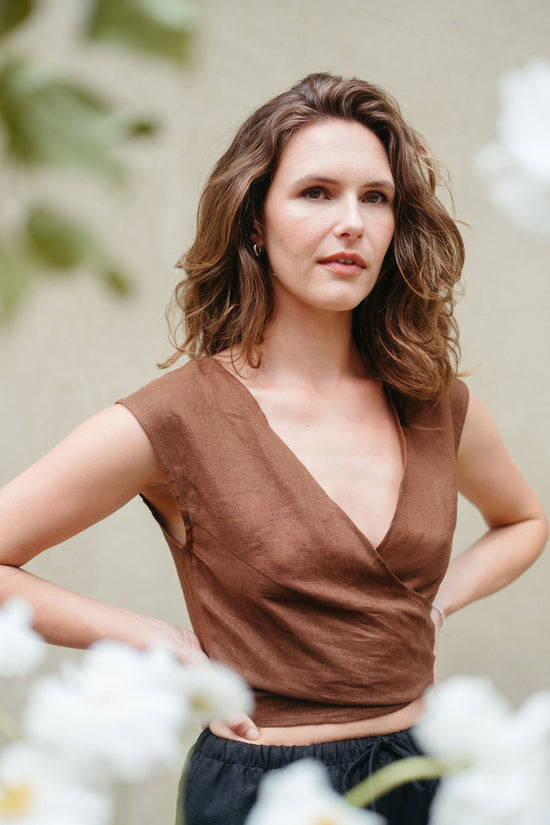 Valentina Top in Chocolate Linen - Whimsy & Row