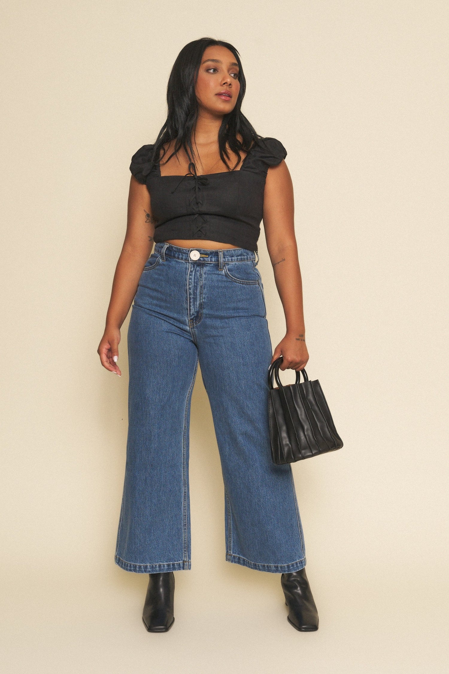 Flora Pant in Dark Denim Wide Leg
