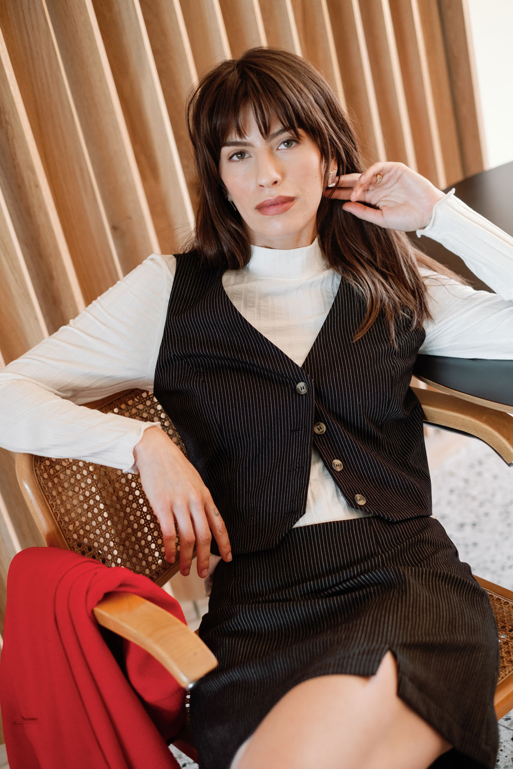 Bowie Vest in Black Pinstripe - Whimsy & Row