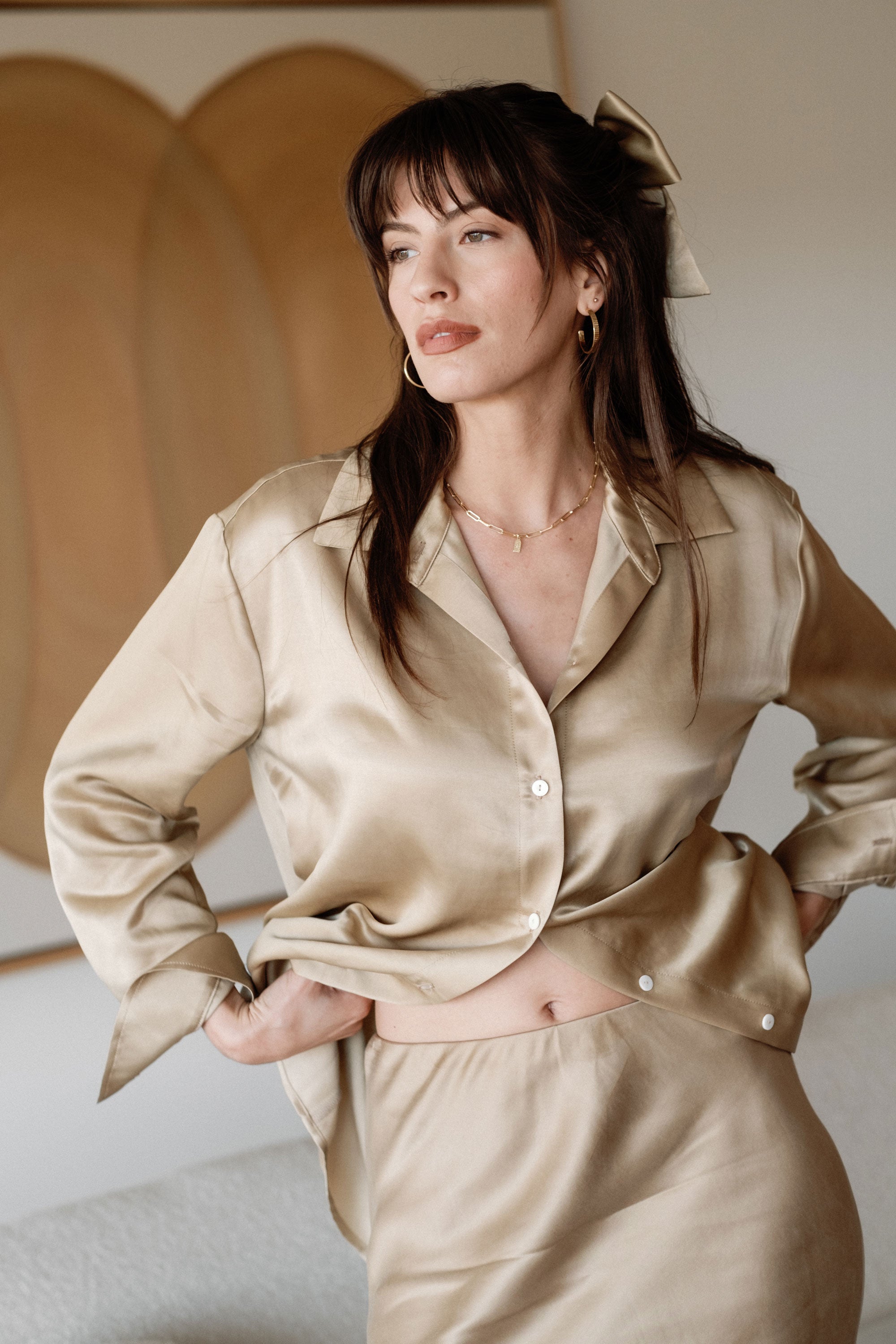 Sample Sale Denise Top in Gold Silky - Whimsy & Row