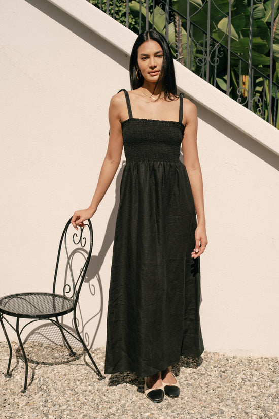 Sophie Dress in Black Linen - Whimsy & Row