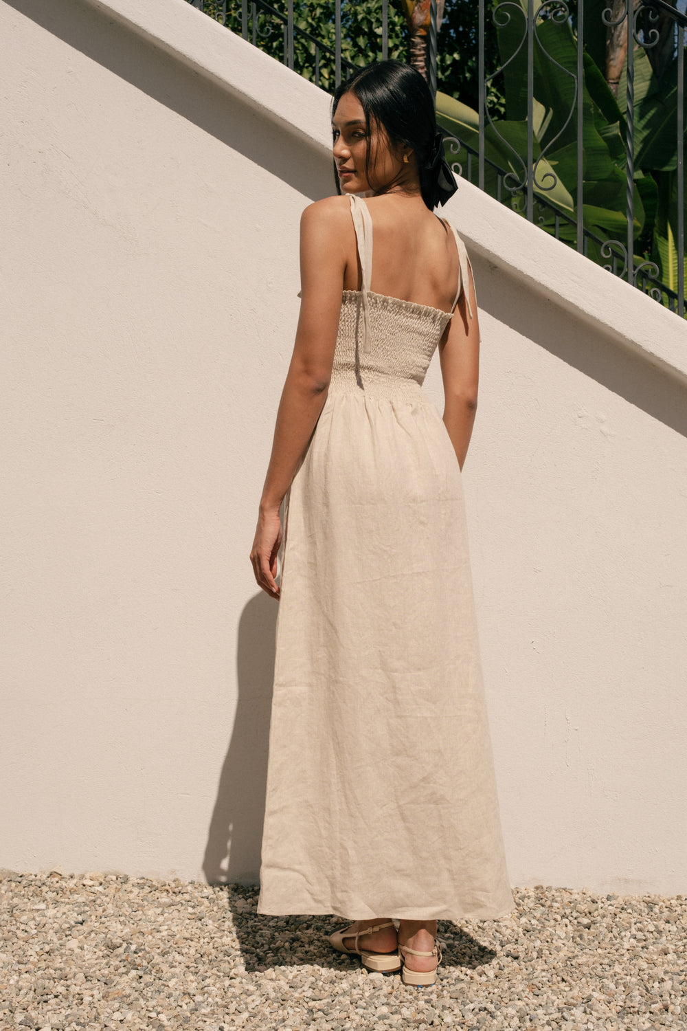 Sophie Dress in Oatmeal Linen - Whimsy & Row
