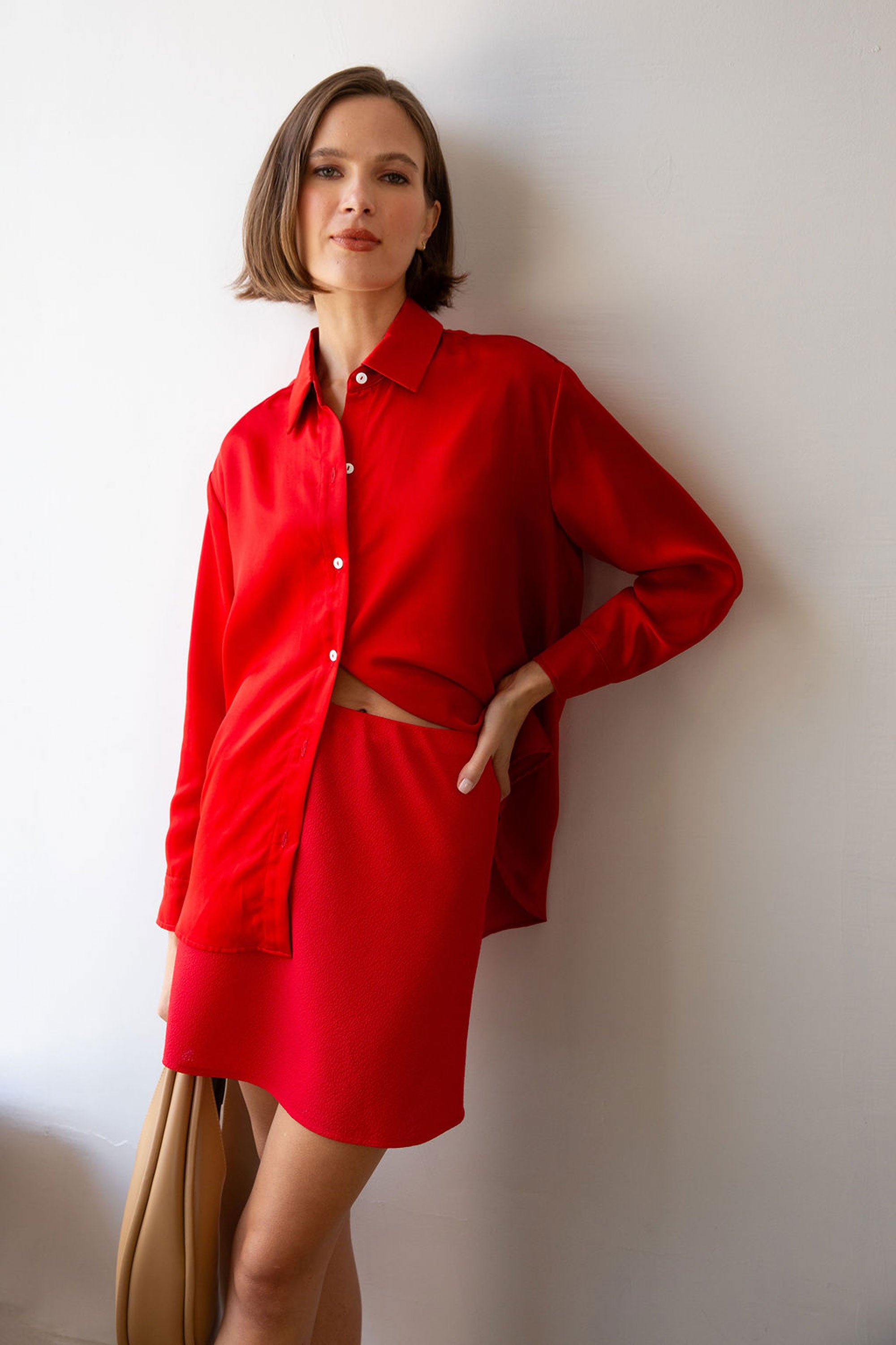 Sample Sale Denise Top in Red Silky - Whimsy & Row
