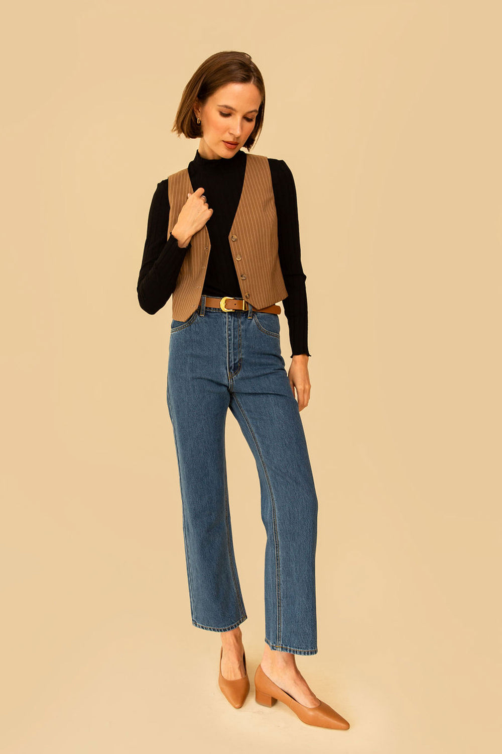 Bowie Vest in Tan Stripe - Whimsy & Row