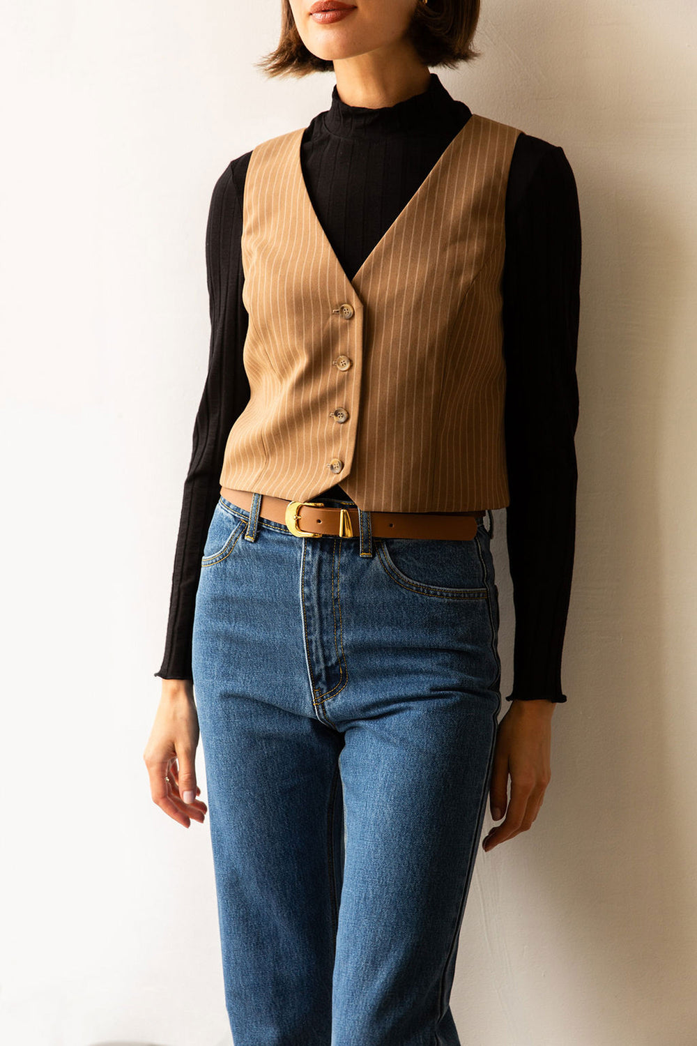 Bowie Vest in Tan Stripe - Whimsy & Row