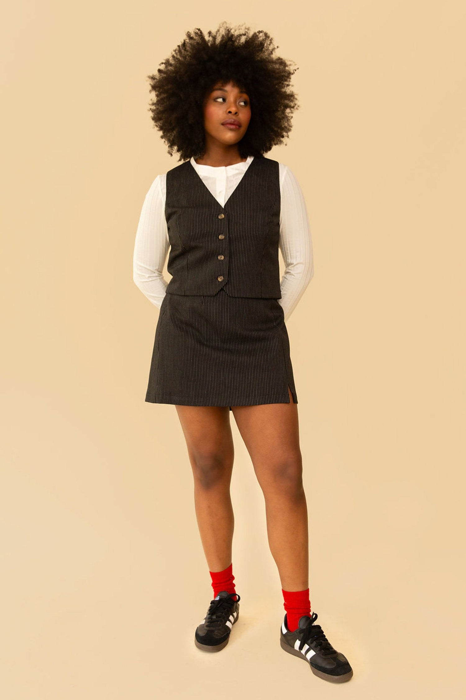 Parker Skirt in Black Pinstripe