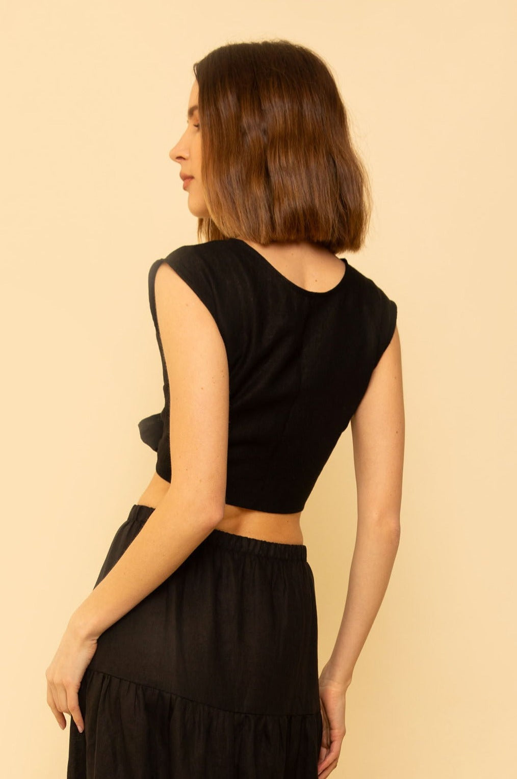 Valentina Top in Black Linen