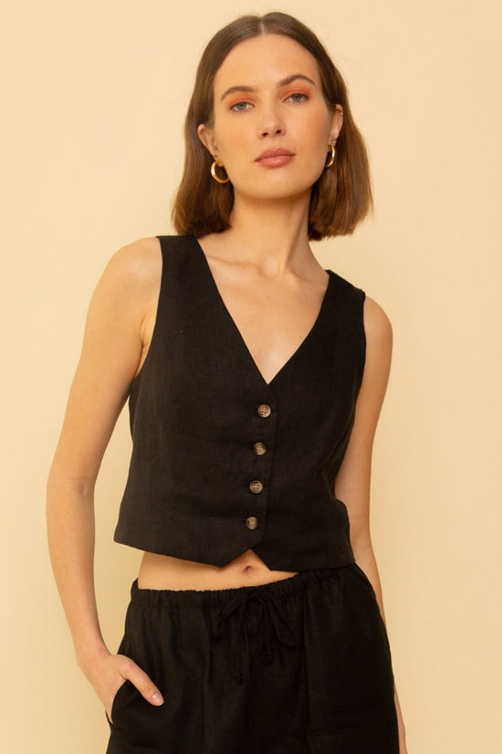 Bowie Vest in Black Linen - Whimsy & Row