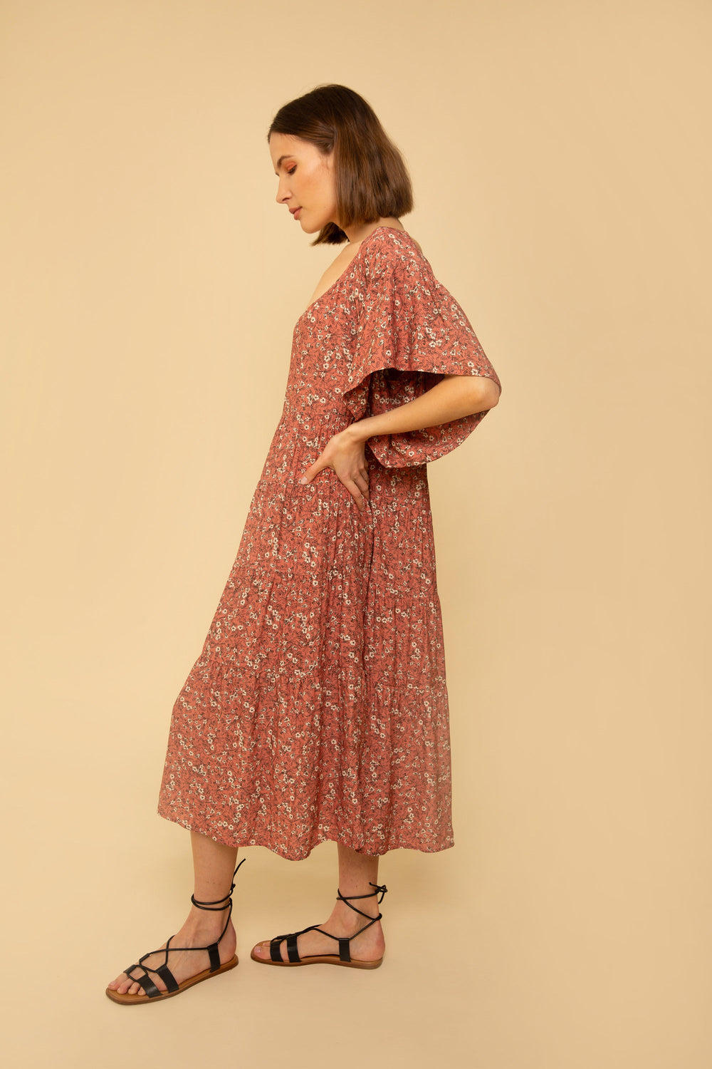 Rachel Dress in Terracotta Floral - Whimsy & Row