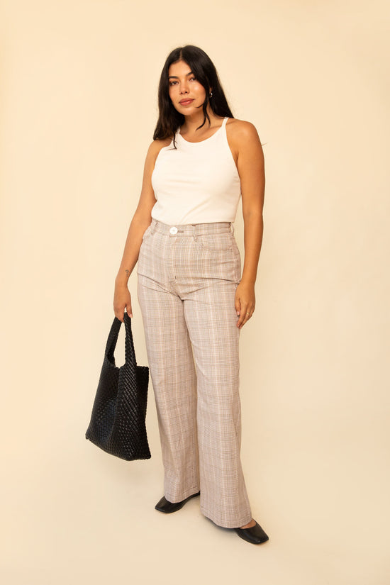 Flora Pant in Beige Plaid - Whimsy & Row