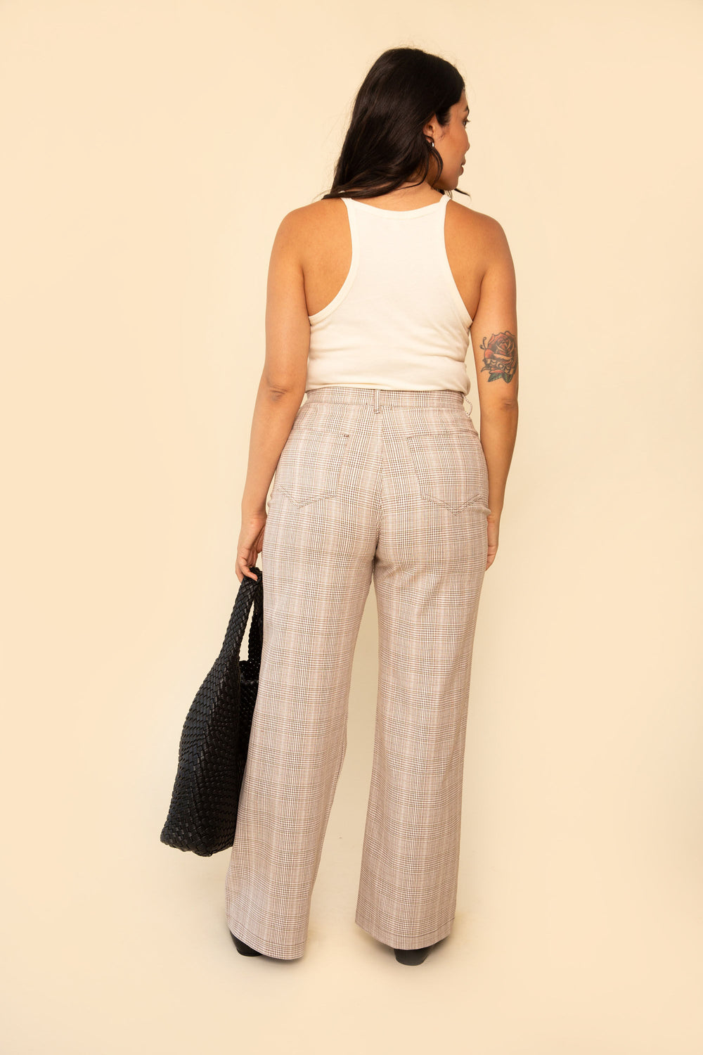 Flora Pant in Beige Plaid - Whimsy & Row