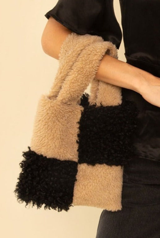 Faux Fur Two-Tone Mini Tote Bag