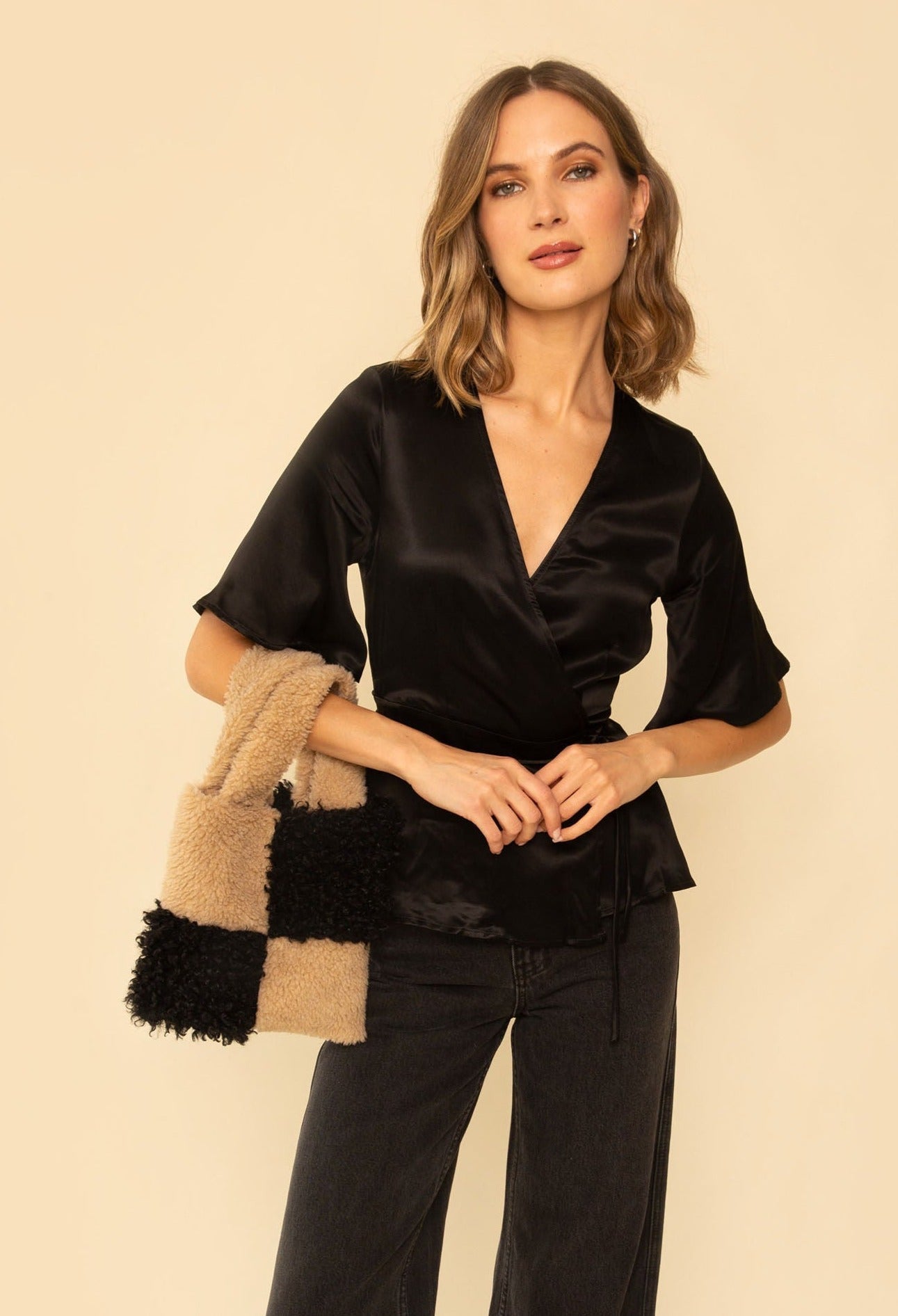 Faux Fur Two-Tone Mini Tote Bag