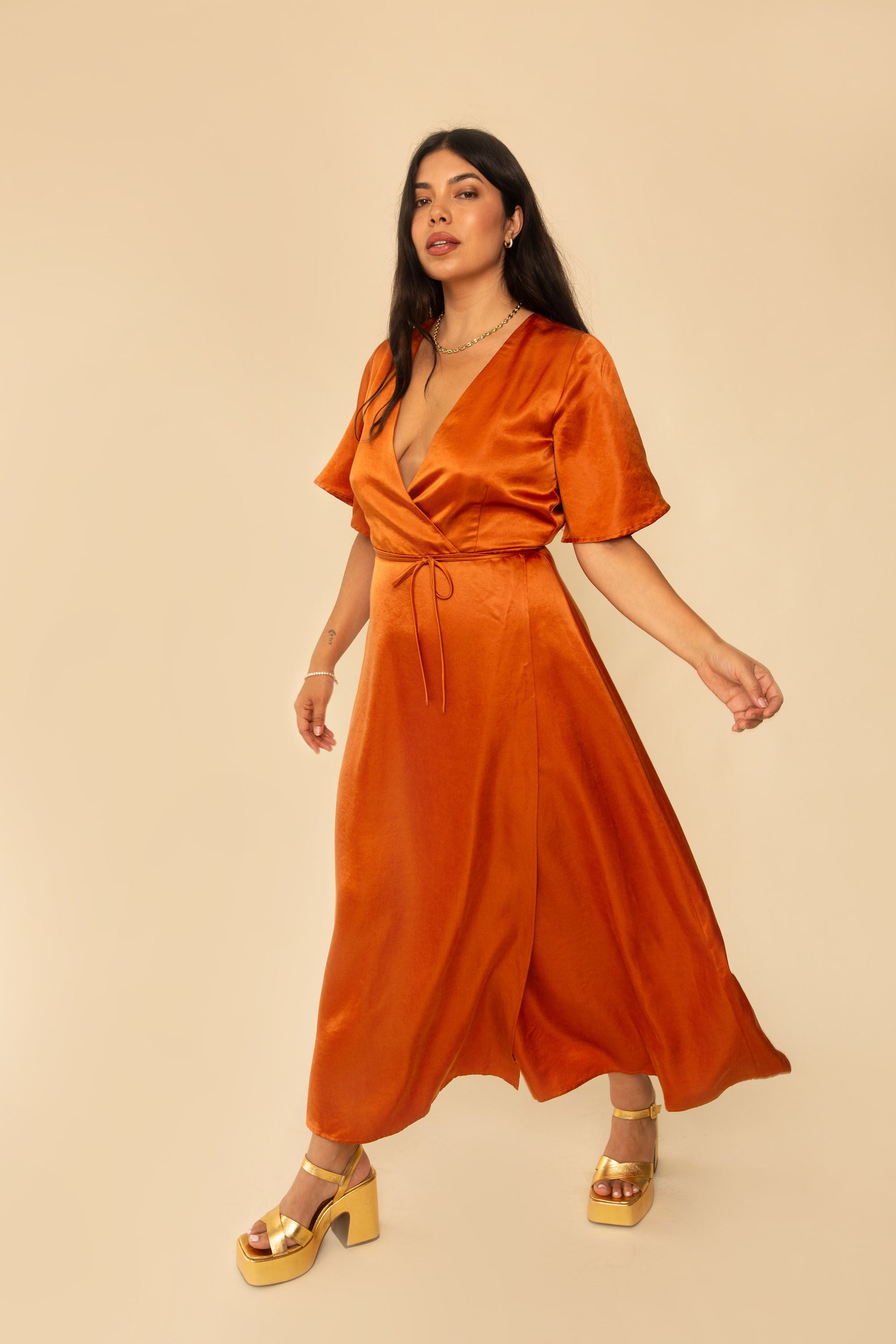 Lola Wrap Dress in Rust Whimsy Row Sustainable Clothing