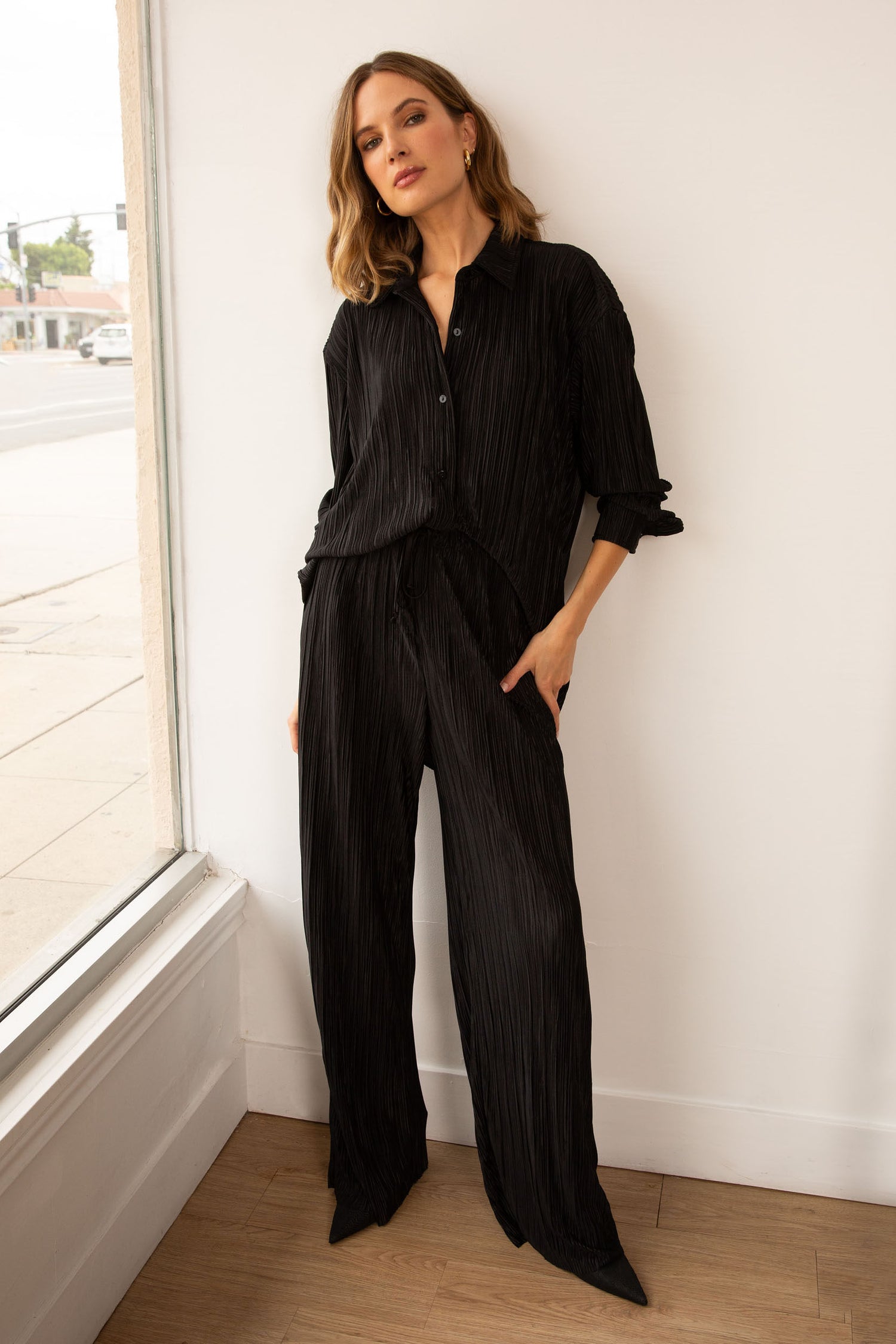 Raffa Pants in Black Plissé