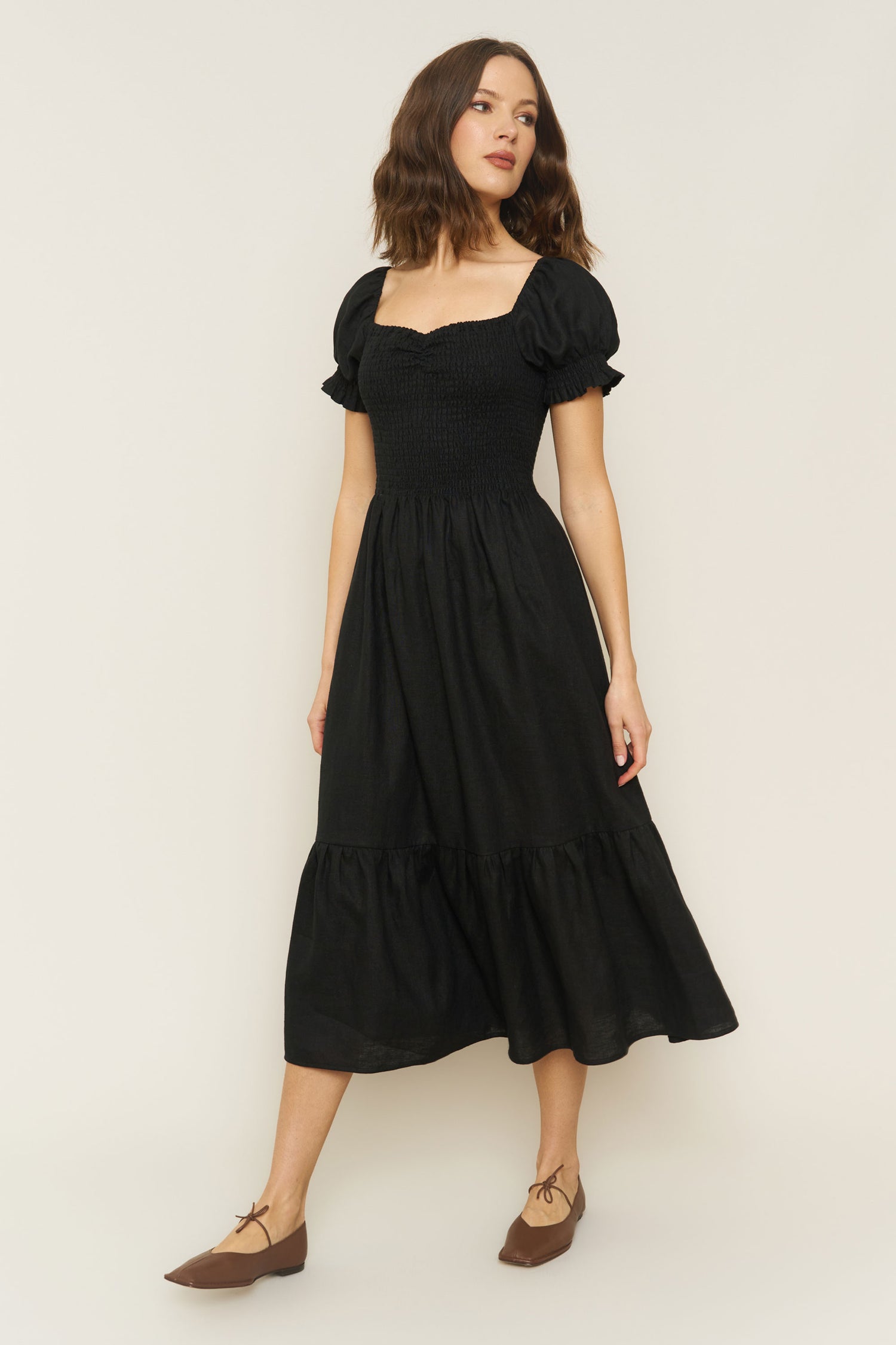Harper Dress in Black Linen