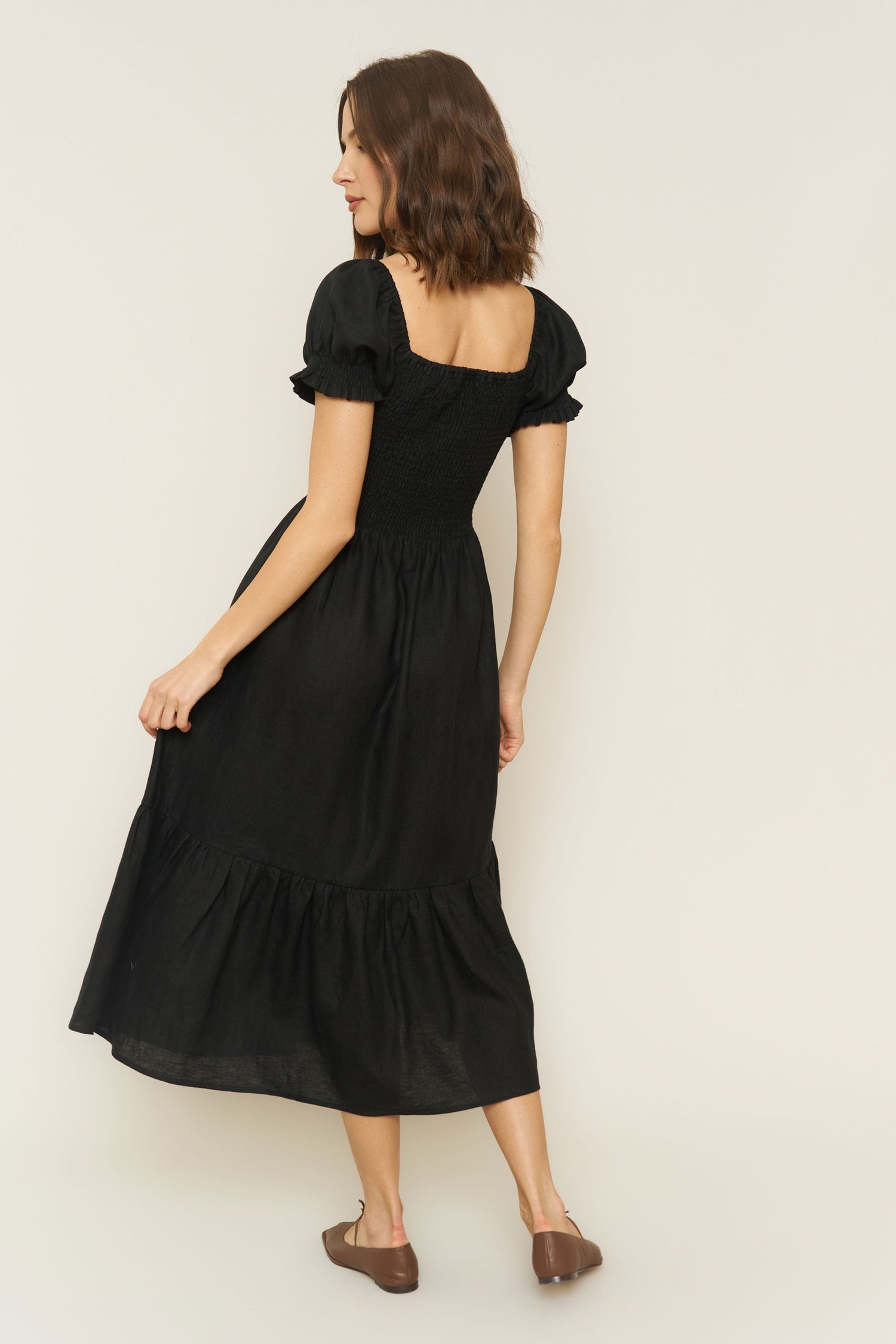 Harper Dress in Black Linen